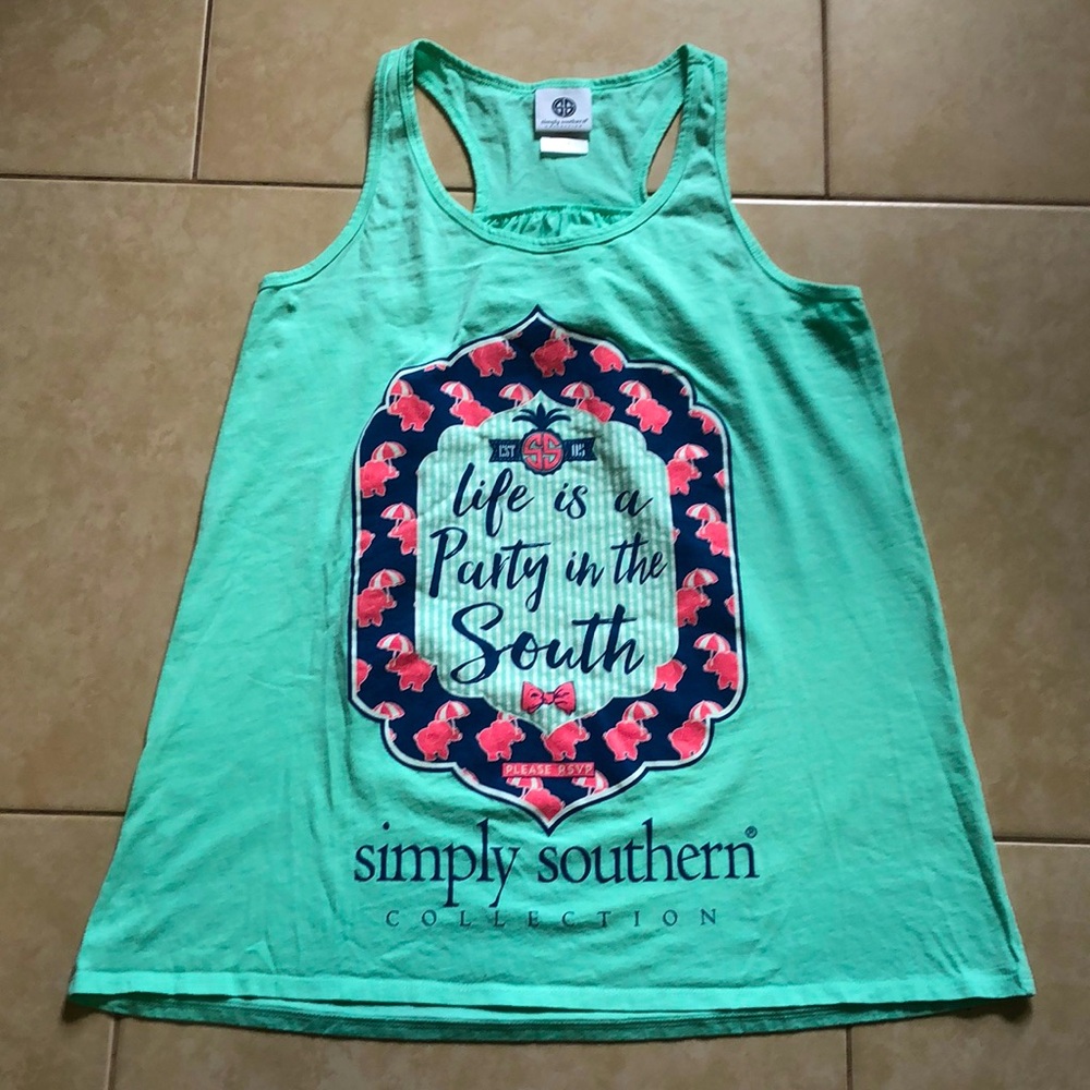 Simply Southern Mint Green Party Print Tank Top, Size L